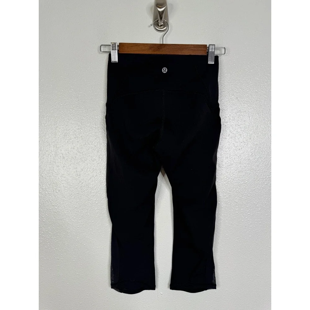 Lululemon Train Times Crop 17 Black Mesh Panel Leggings Size 4 W6ADDS